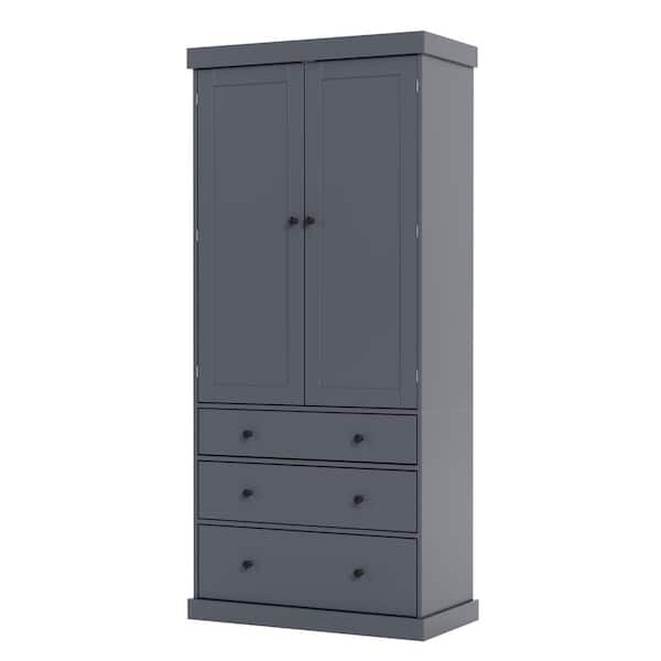 Adrinfly 35 in. W x 17.7 in. D x 77 in. H in Gray MDF Ready to Assemble Kitchen Cabinet with 3 Adjustable Shelves and 3-Drawers