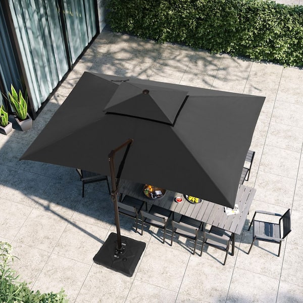 Pellebant 12.5 ft. x 10 ft. Double Top Aluminum Outdoor Patio Cantilever Umbrella Offset 360° Rotation in Black with 260 lbs. Base