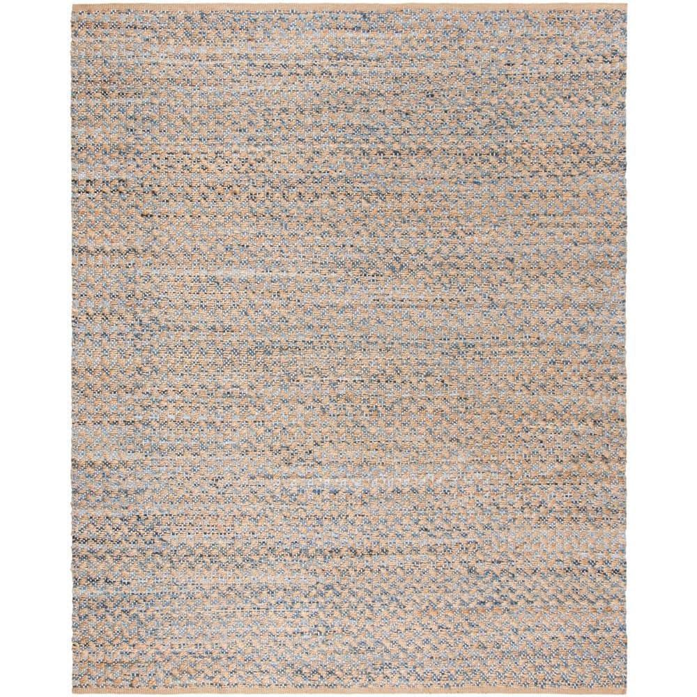 Handmade Blue and Natural Geometric Jute Area Rug, 9' x 12'