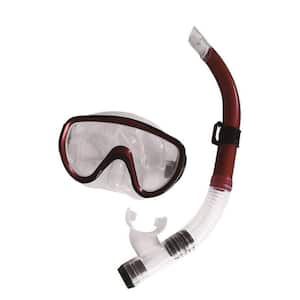 Burgundy-Red, Black and Clear Zray Teen/Young Adult Scuba Mask and Snorkel Dive Set