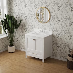 30 in.W x 19 in.D x 37 in.H Bathroom Vanity in White with White Marble Top and Single Sink