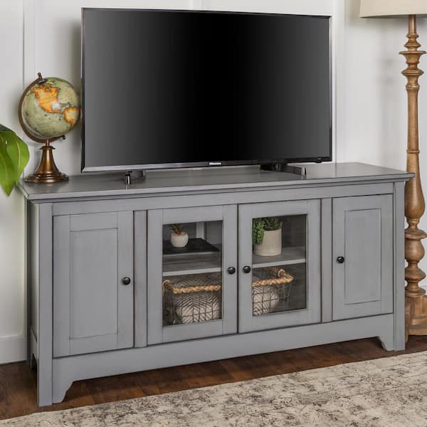 Walker Edison Furniture Company Hastings 53 in. Gray Wood TV Stand 55 in. with Glass Doors