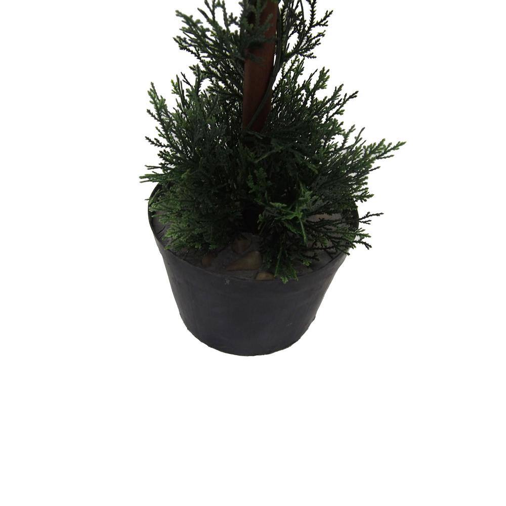 Elegant Outdoor Boxwood Double Ball Topiary with White Lights, 37"x11"