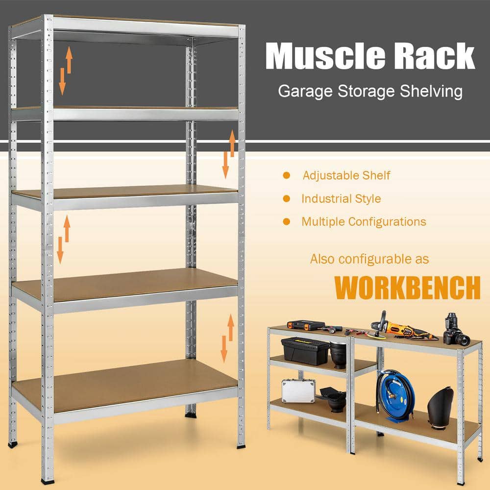 Silver Heavy Duty Adjustable 5-Level Steel Storage Shelves