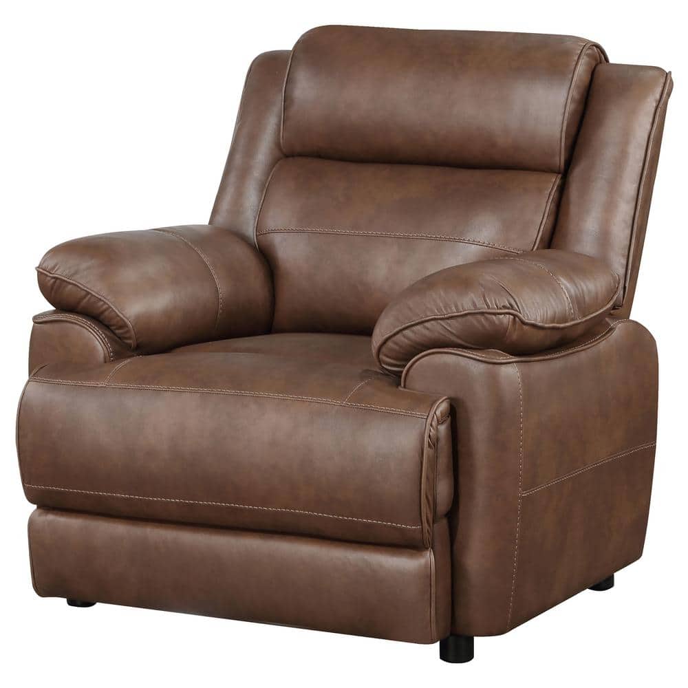 Brown Faux Leather Transitional Accent Chair