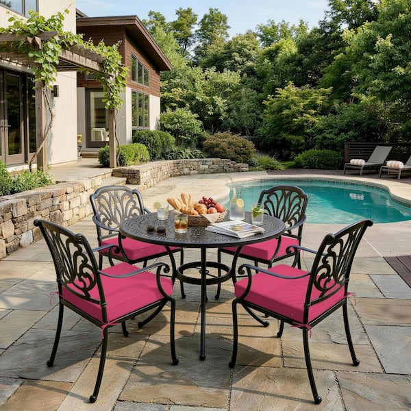 24 x 24 x 5 in. (4-Pack) Square Outdoor Waterproof Patio Replacement Seat Cushions with Ties and Handle, Pink