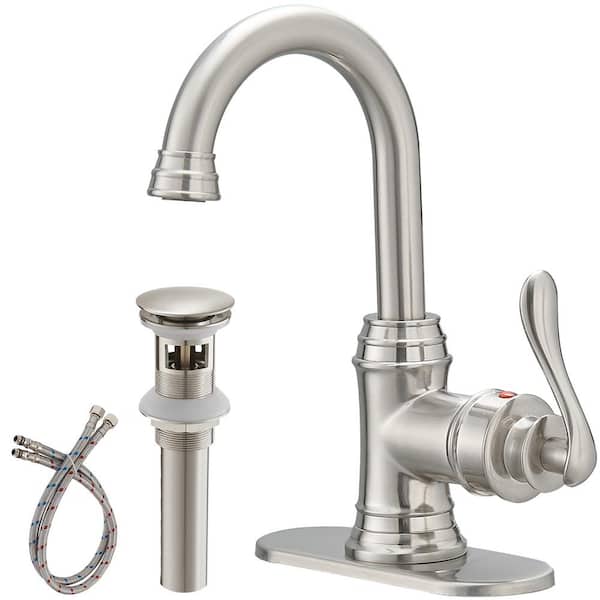 BWE Single Hole Single-Handle High Arc Bathroom Faucet With Swivel Spout in Brushed Nickel