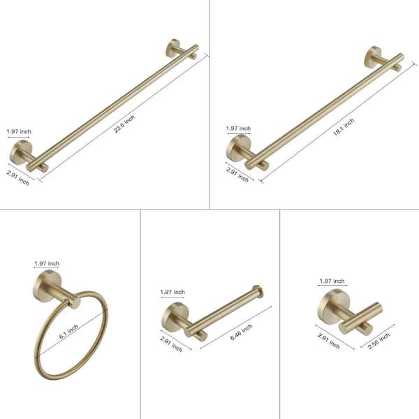 5-Piece Bath Hardware Set with Mounting Hardware Stainless Steel Bathroom Accessories Set Towel Bar Set in Brushed Gold