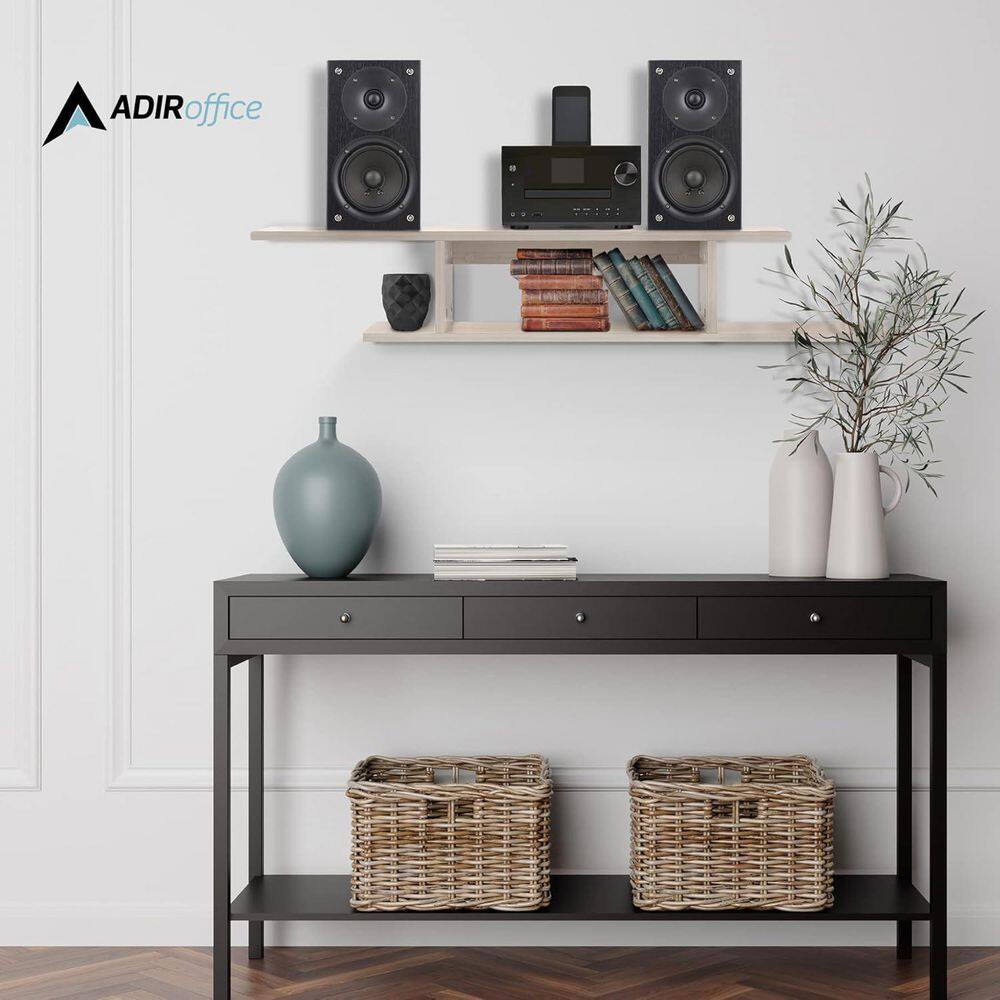 White Light Wood 2-Tier Floating Media Shelf with Brackets