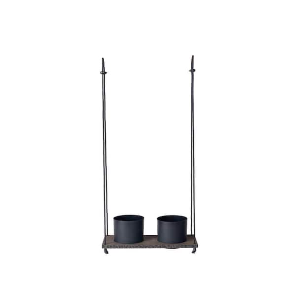 Urban Garden 12 in. Shelf with 2-Pots Modern Stone Gray Composite Resin Wall Mount Planter