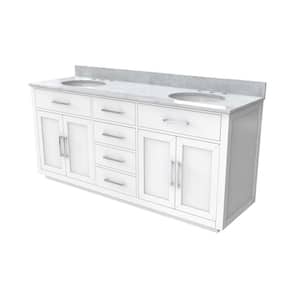 Dexterity 72 in. W x 22 in. D x 34 in . H Oak Vanity with Oval Undermount Sinks - White with White Top