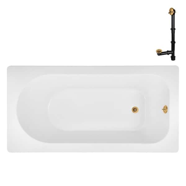 Streamline 60 in. x 32 in. Rectangular Acrylic Soaking Drop-In Bathtub, with Reversible Drain in Brushed Gold