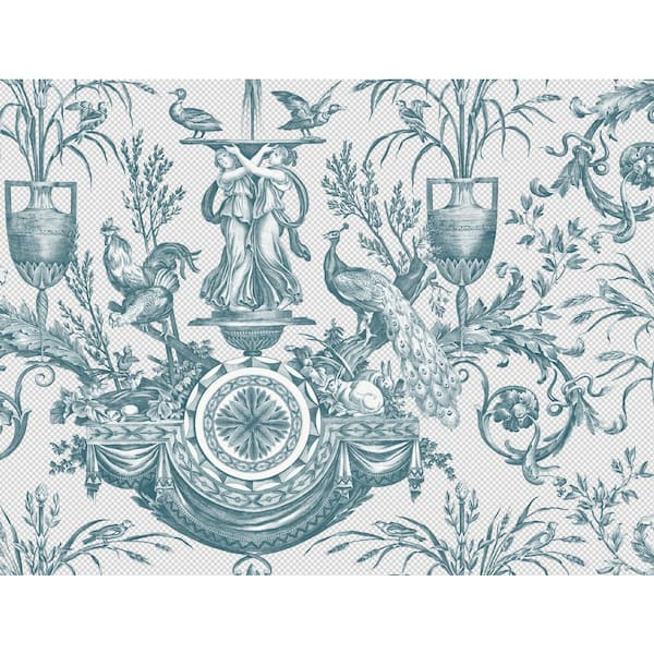 York Wallcoverings Avian Fountain Toile Jade Wallpaper Roll
