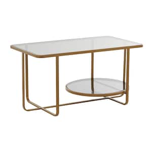 36 in. Gold Medium Rectangle Metal 1 Shelf Coffee Table with Mirrored Glass Top