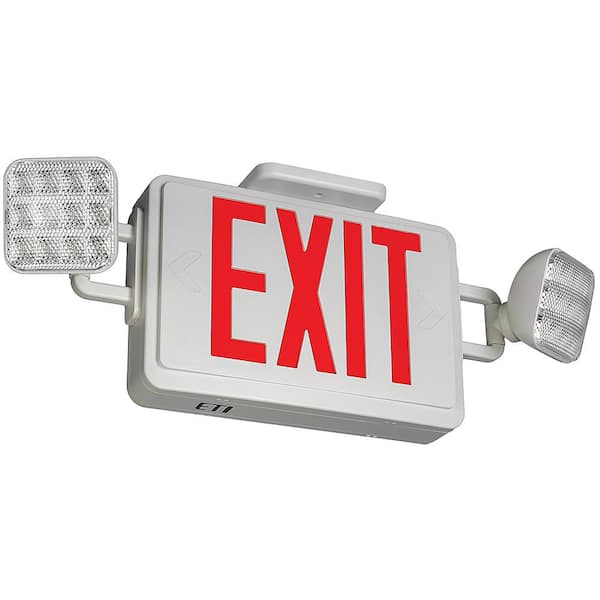 ETi 60-Watt Equivalent Integrated LED White Exit Sign Emergency Light Combo  Red Letters Battery Backup Remote Compatibility 55502201 - The Home Depot