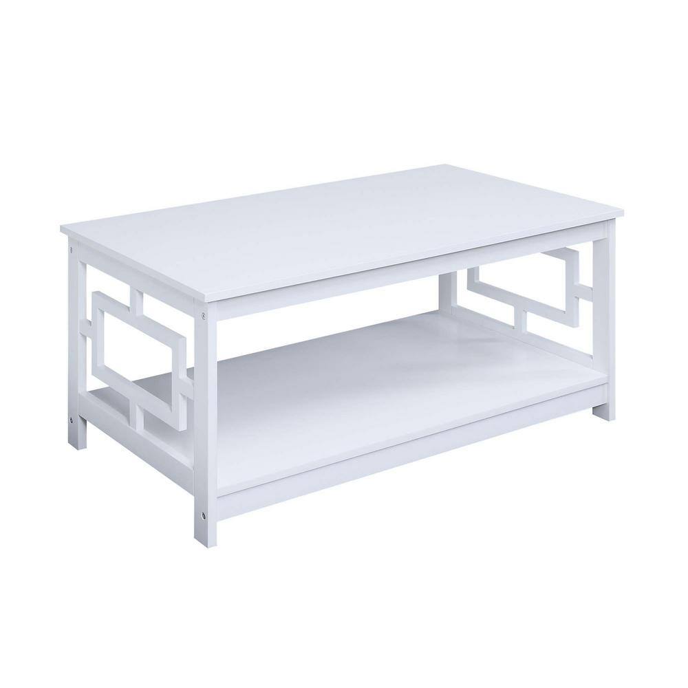 Town Square White Square Wooden Coffee Table with Shelf