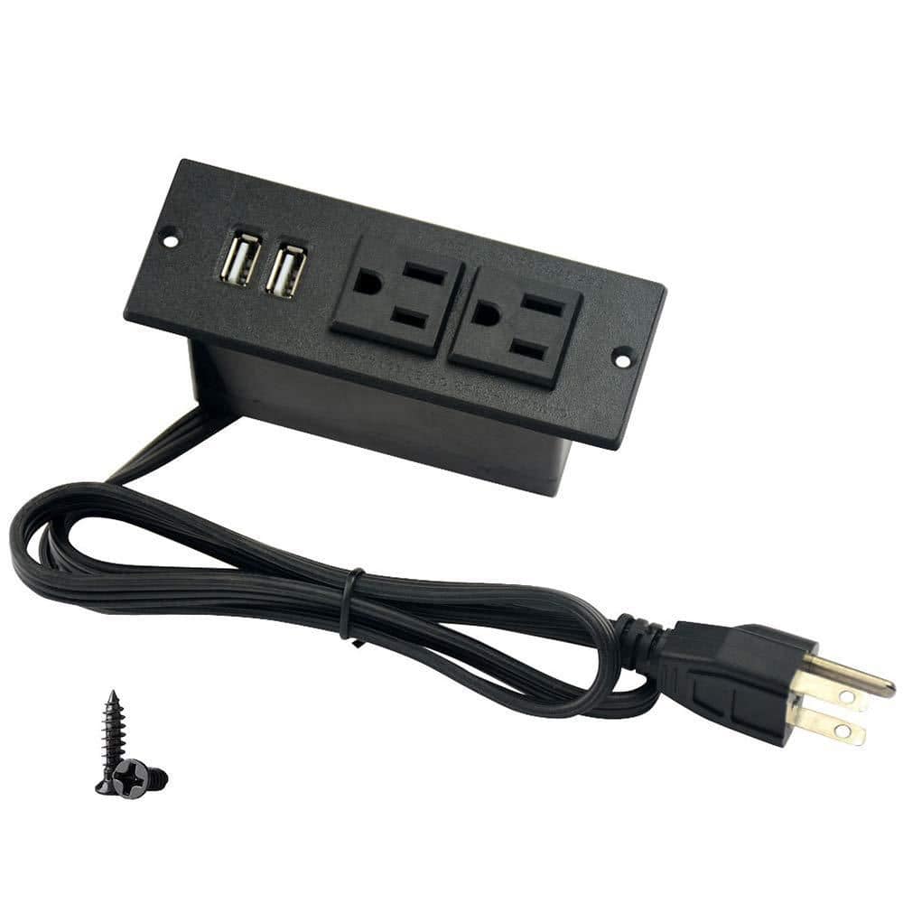 Black Mountable Flat Plug Extension Cord Mount 2 Outlets 2 USB for Tabletop Sofa Cabinet Nightstand price history on PriceWatchPro