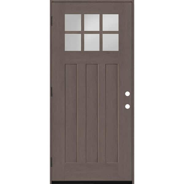 Regency 32 in. x 80 in. 6-Lite Top Lite Clear Glass RHOS Ashwood Stain Mahogany Fiberglass Prehung Front Door