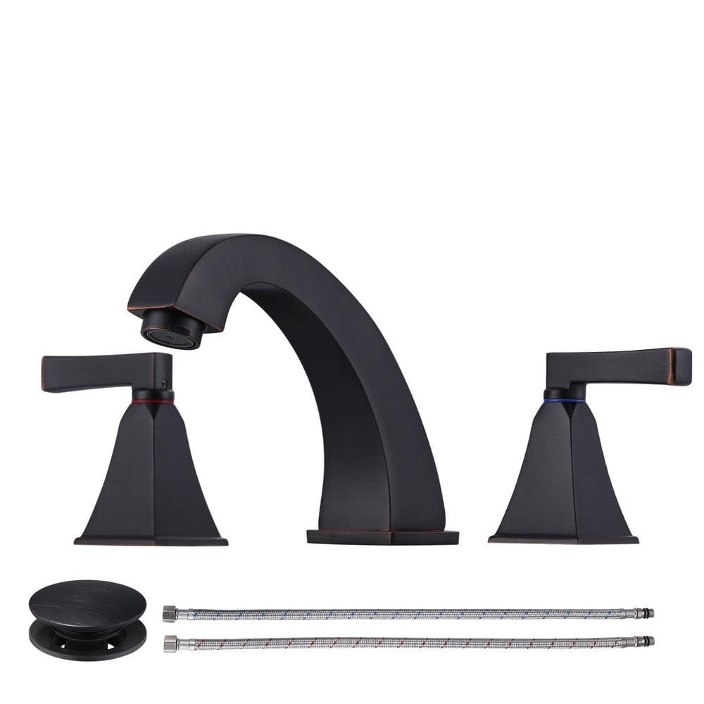 8 in. Widespread Double Handle Bathroom Faucet with Pop-Up Drain in Oil Rubbed Bronze price history on PriceWatchPro