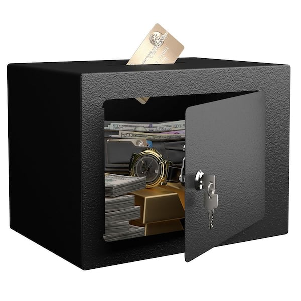 Jushua 0.23 cu.ft. Black Secure Mini Storage Cabinet Safe with Key And Password Money Home Safe