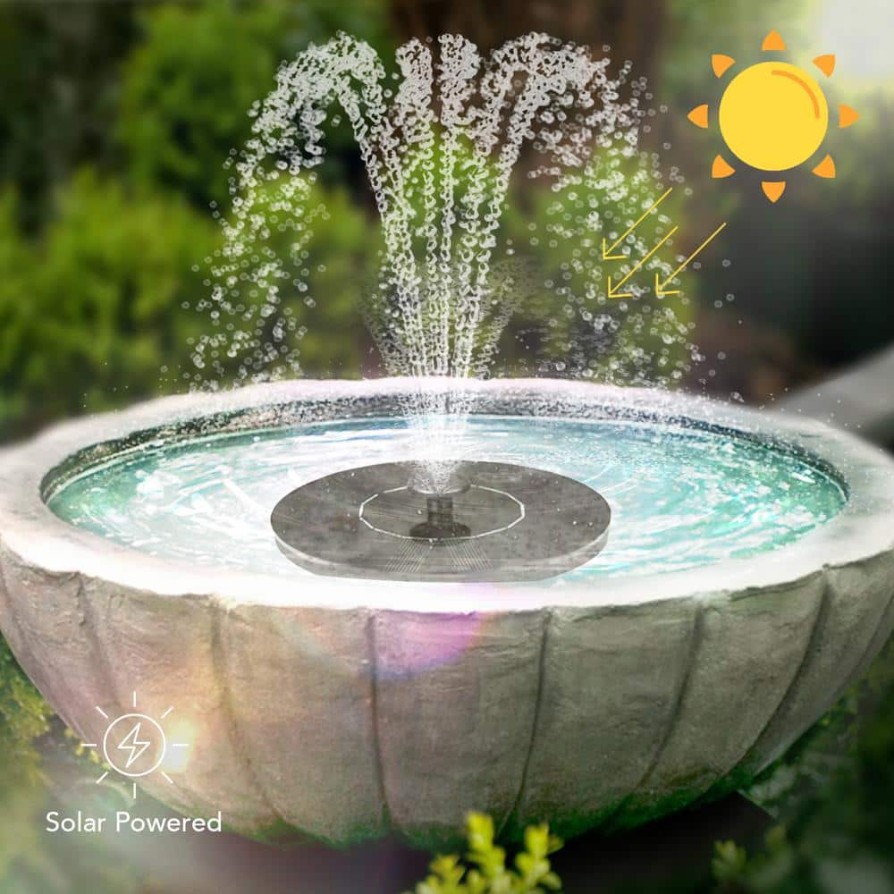 Black Solar Powered Bird Bath Fountain with 4 Nozzle Heads