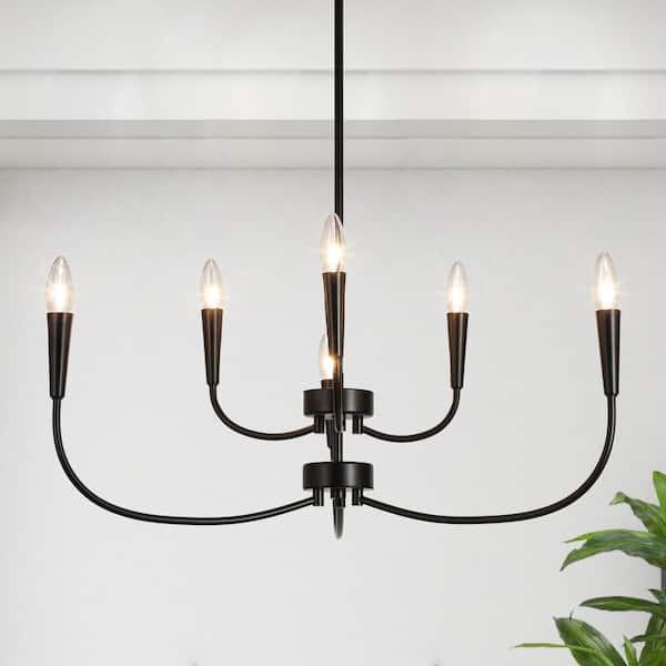 LNC Modern 29.9 in. 6-Light Black Chandelier Minimalist Ceiling Light for Master Bedroom and Living Room with Candle Design