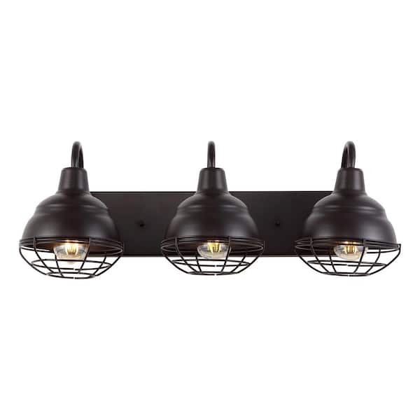 Levi 24.5 in. 3-Light Oil Rubbed Bronze Industrial Farmhouse Iron LED Vanity Light