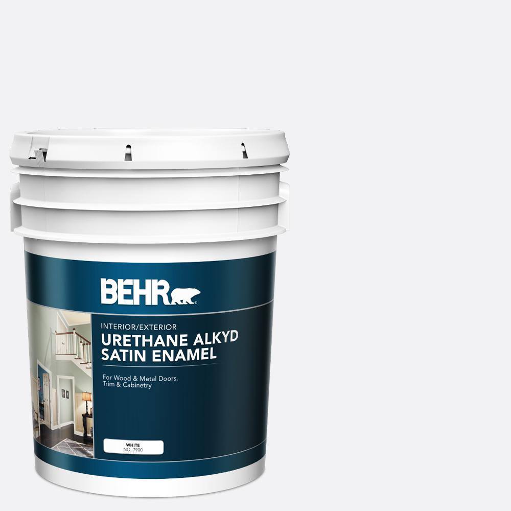 BEHR 5 gal. White Urethane Alkyd Satin Enamel Interior/Exterior Paint