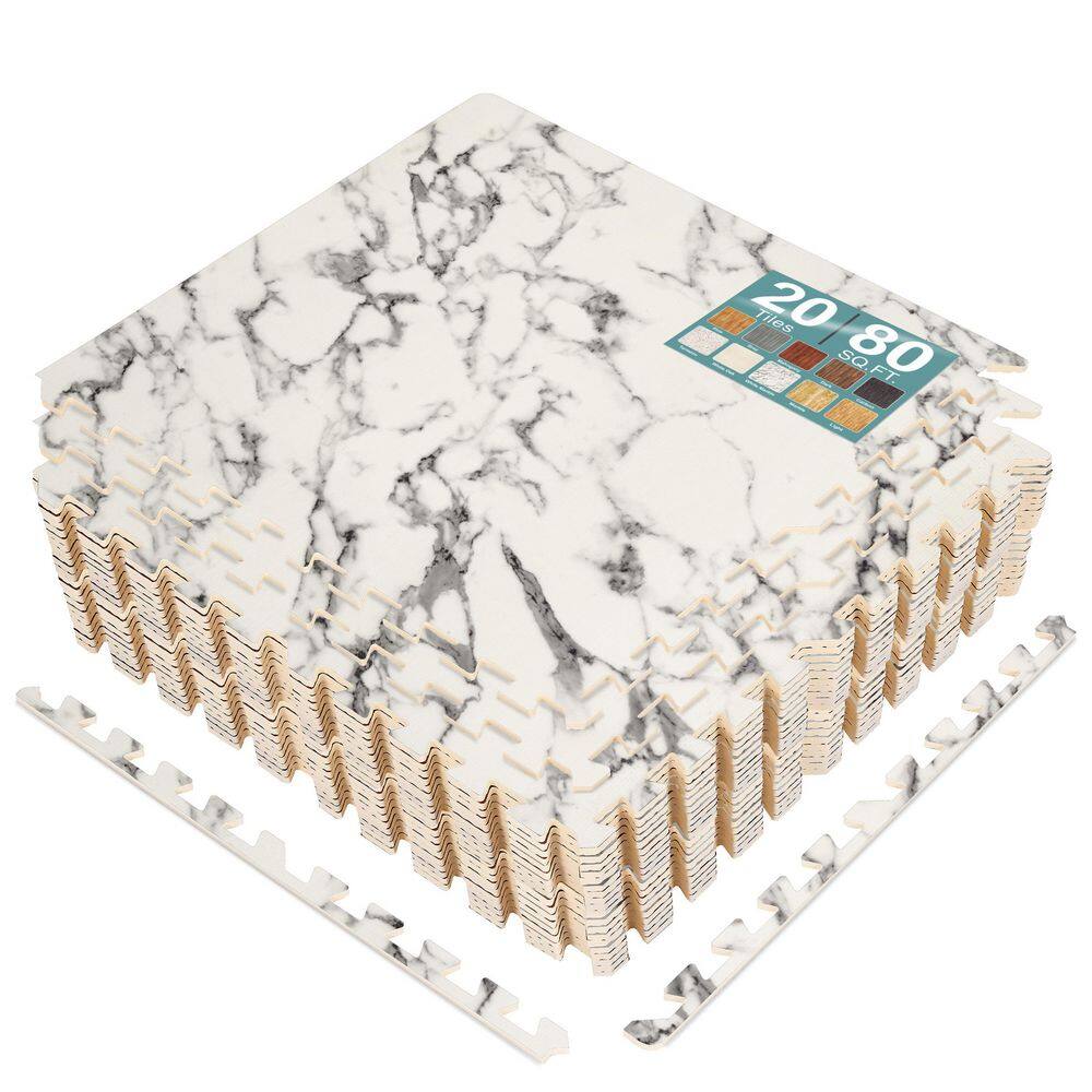 Marble White Residential 24 in. x 24 in. Interlocking Carpet Tile Square 80 sq. ft., Floor Tiles Foam Mat EVA Tile price history on PriceWatchPro
