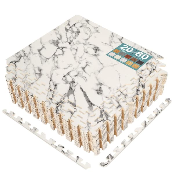 Marble White Residential 24 in. x 24 in. Interlocking Carpet Tile Square 80 sq. ft., Floor Tiles Foam Mat EVA Tile