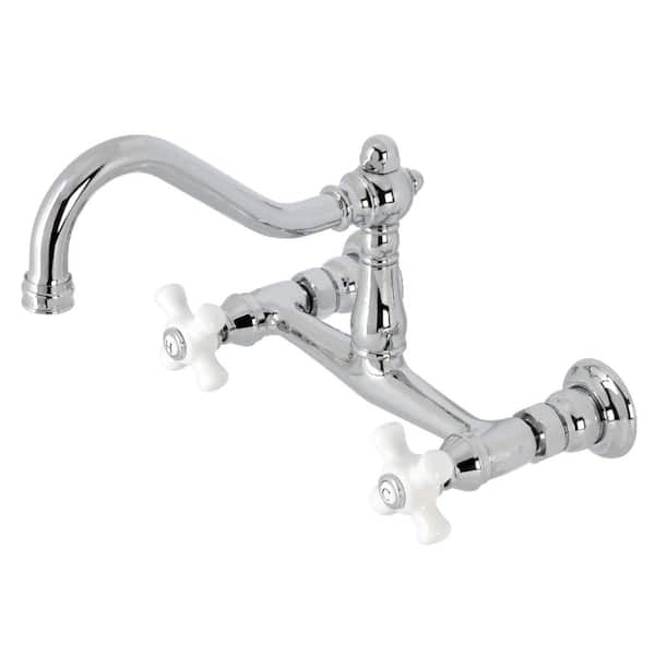 Vintage 2-Handle Wall-Mount Bathroom Faucets in Polished Chrome