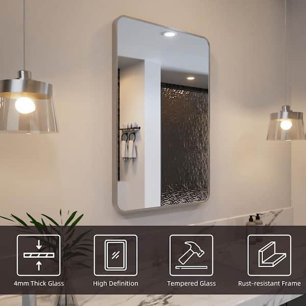 Rivo 30 in. W x 36 in. H Tempered Glass Brushed Nickel Rectangular Framed Wall Bathroom Vanity Mirror