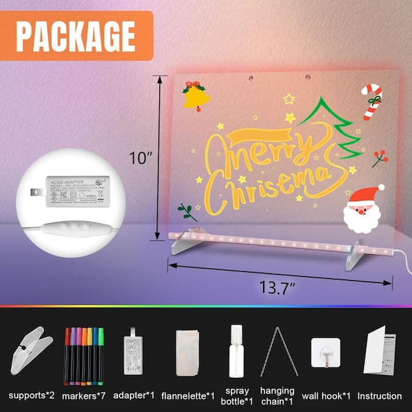 LED Note Board 13.7 in.x10 in.Acrylic Dry Erase Board with Light
