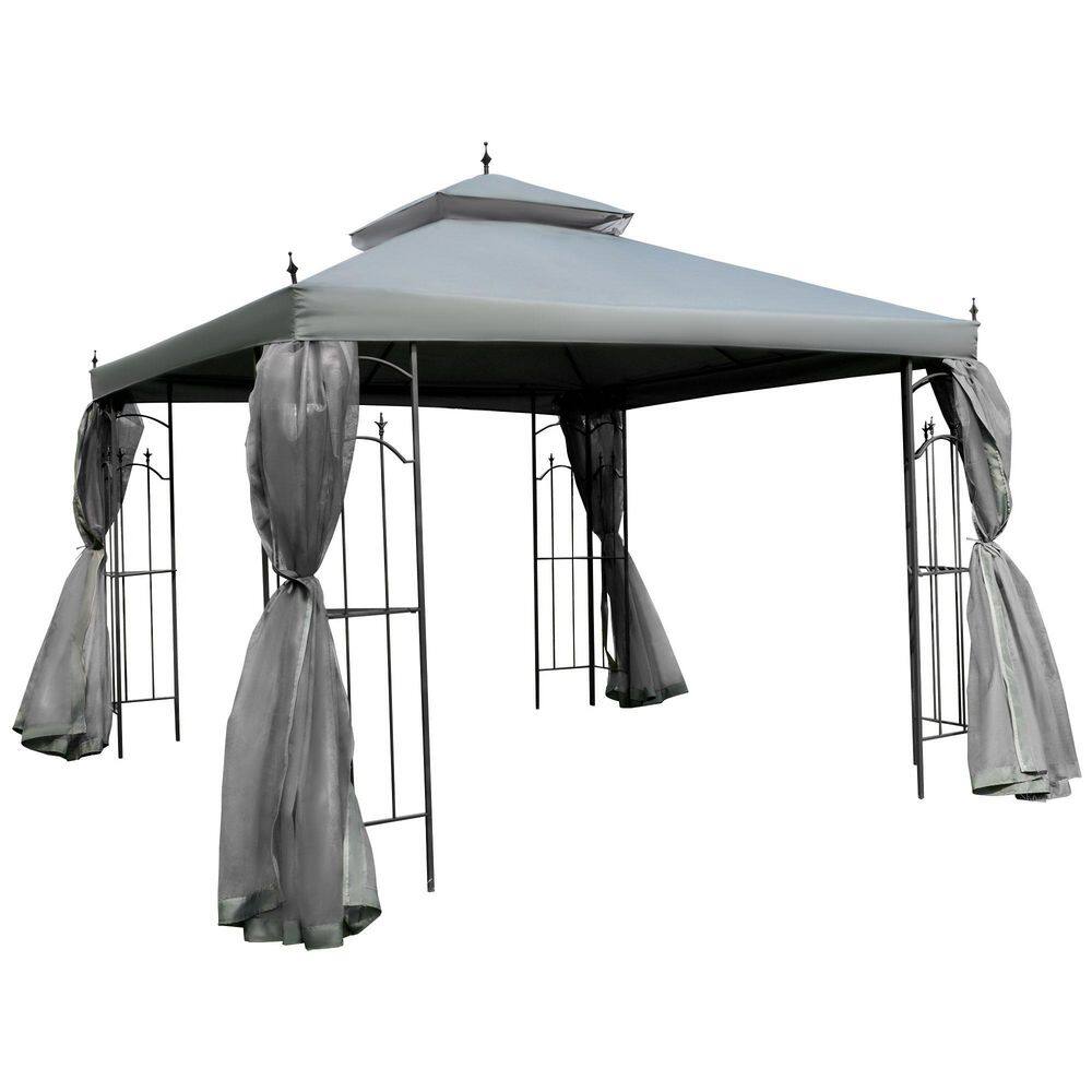 10 ft. x 10 ft. Gray Double Roof Gazebo Shelter with Corner Frame Shelves and Netting for Wedding, Catering & Events price history on PriceWatchPro