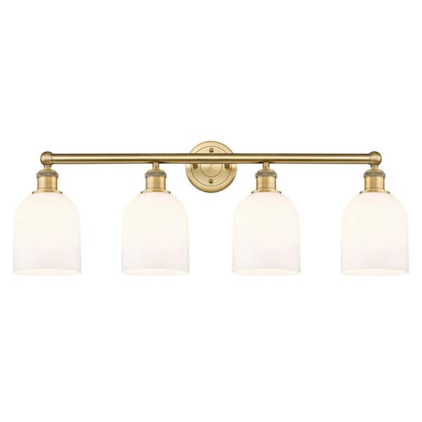 Bella 32.5 in. 4-Light Brushed Brass Vanity Light with Glass Shade