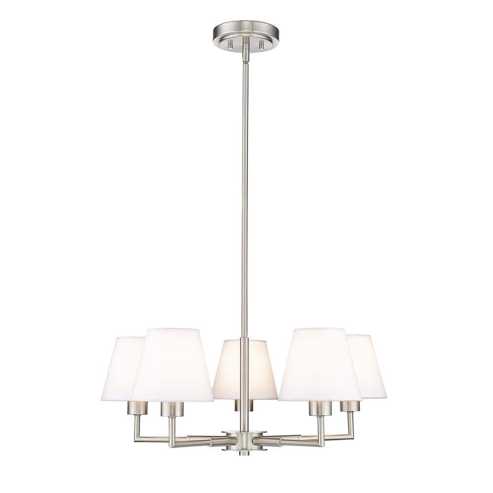 Leila 5-Light Brushed Nickel Chandelier with White Linen Fabric Shades