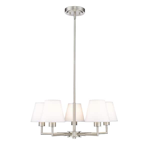 Unbranded Leila 5-Light Brushed Nickel Chandelier with White Linen Fabric Shades