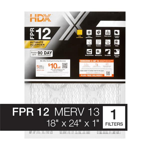 HDX 18 in. x 24 in. x 1 in. Elite Allergen Pleated Air Filter FPR 12, MERV 13