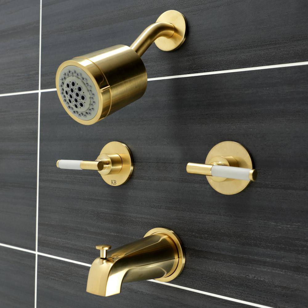 Brushed Brass Multi-Head Wall Mounted Tub and Shower Faucet