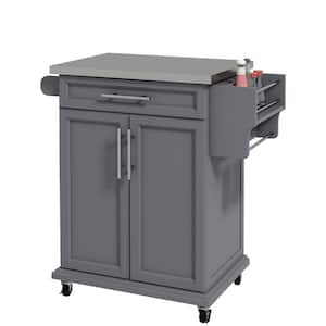 Rolling Gray Stainless-Steel Top 33 in. Kitchen Island with Wheels