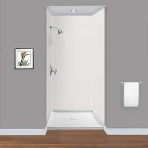 Expressions 48 in. x 48 in. x 96 in. 4-Piece Easy Up Adhesive Alcove Shower Wall Surround in Grey