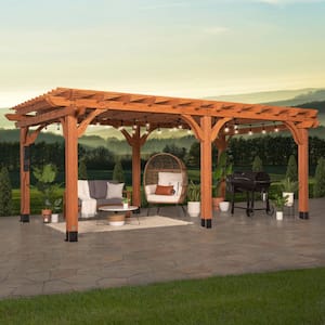 Beaumont 20 ft. x 12 ft. Light Brown Traditional Outdoor All Cedar Wood Patio Pergola Shade Structure with Electric
