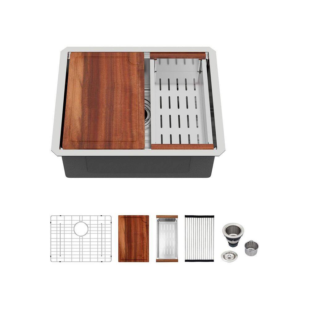 Kitchen Sink 18-Gauge Stainless Steel 23 in. Single Bowl Undermount Workstation Ledge Bar Sink Basin with Accessories price history on PriceWatchPro