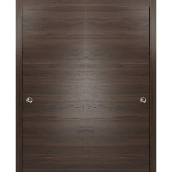 Sartodoors Planum 0010 36 in. x 80 in. Flush Chocolate Ash Finished Wood Sliding Door with Closet Bypass Hardware