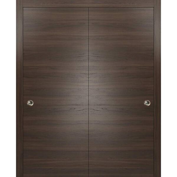 Sartodoors Planum 0010 48 in. x 84 in. Flush Chocolate Ash Finished Wood Sliding Door with Closet Bypass Hardware