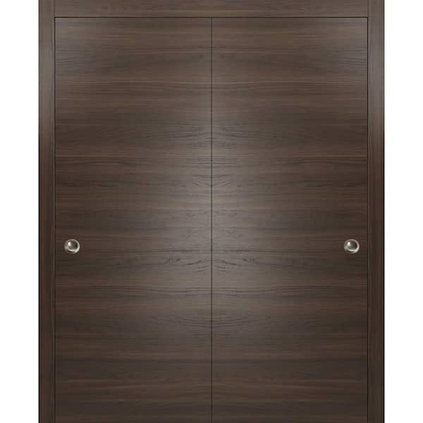 Planum 0010 48 in. x 84 in. Flush Chocolate Ash Finished Wood Sliding Door with Closet Bypass Hardware