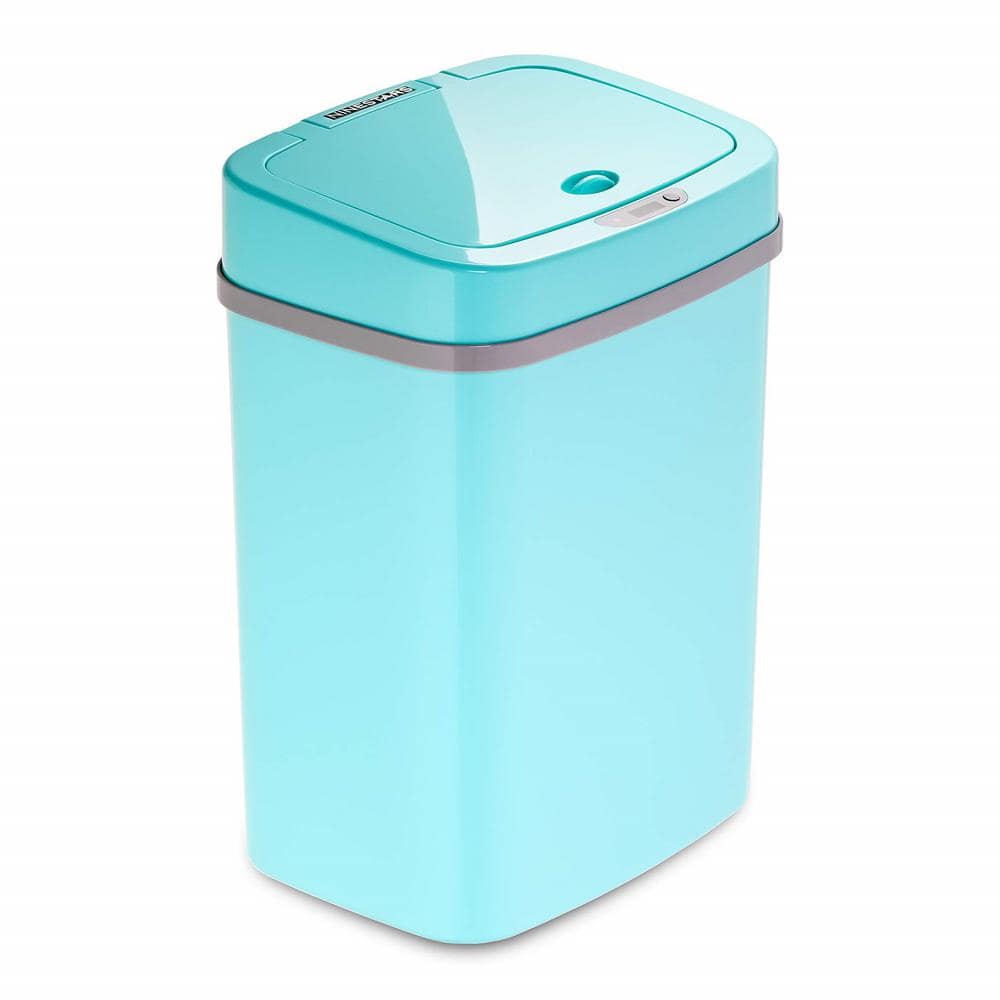 3 Gal. Teal Blue Automatic Touchless Infrared Motion Sensor Plastic Trash C
