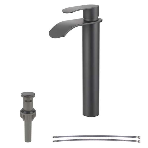 Waterfall Single Handle Single-Hole Bathroom Vessel Faucet in Matte Black