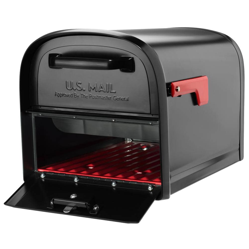 Large Black Steel Post Mount Locking Mailbox