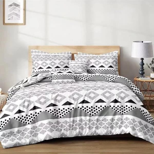 Shatex 3-Piece All Season Bedding Queen Size Comforter Set Ultra Soft Polyester Elegant Bedding Comforters-Gray